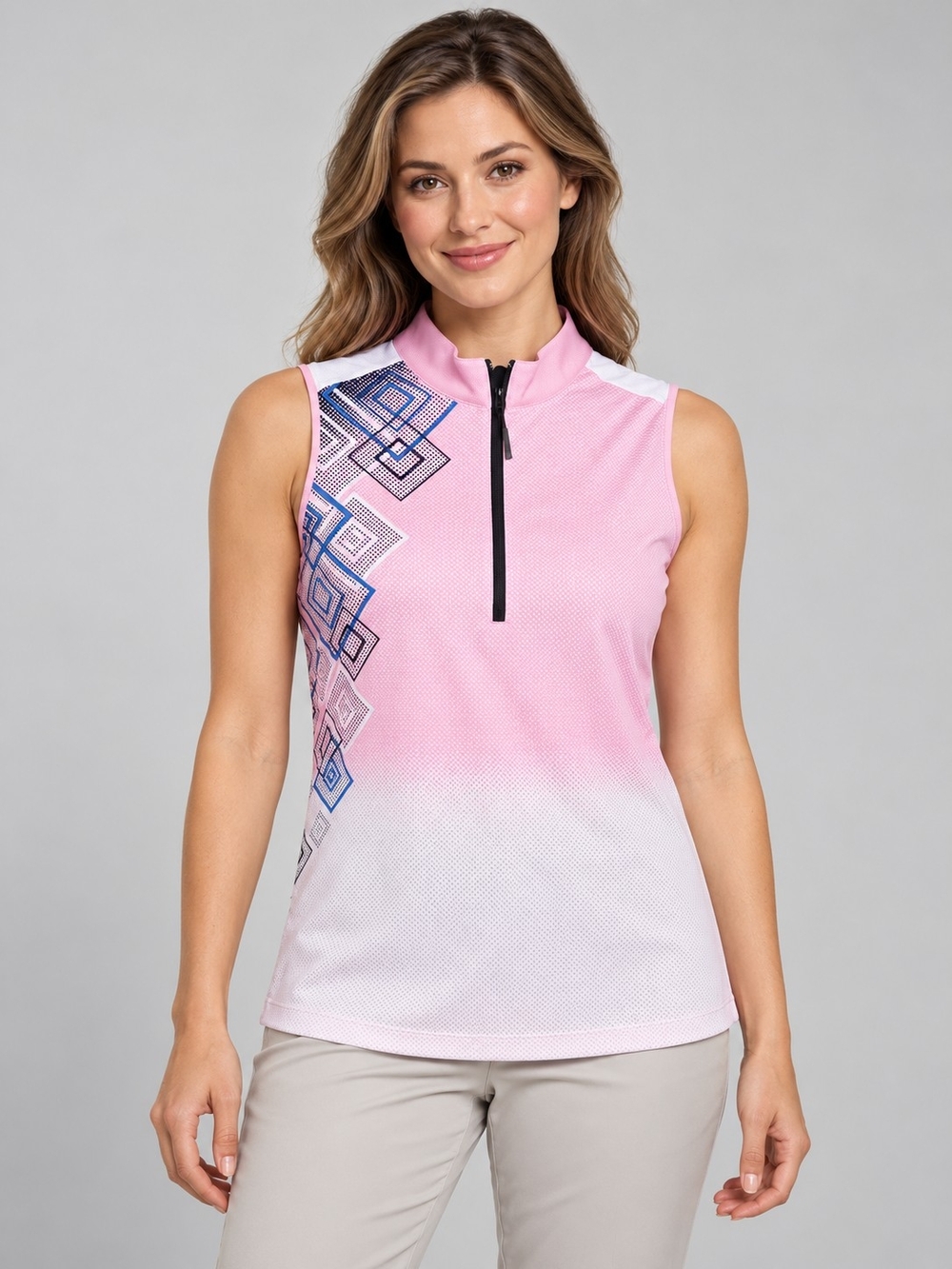 Callaway Pink-to-White Sleeveless Golf Tank with Geometric Side Print